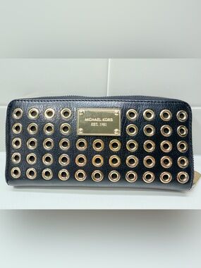 Michael Kors Black Leather Wallet with Gold Grommet Accents